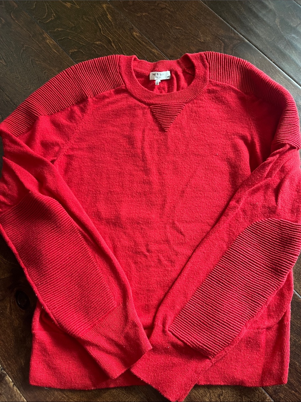 rag & bone Red Ribbed-Panel Crewneck Sweater